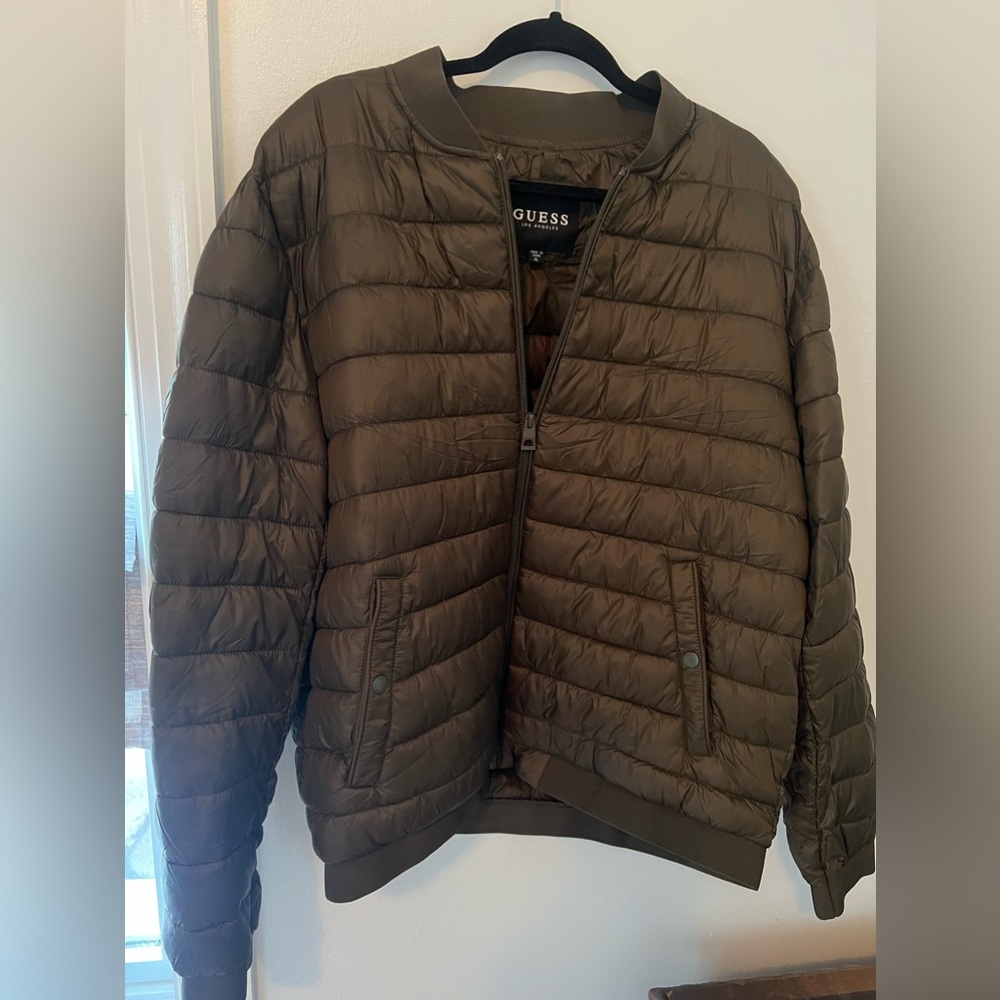 Guess Men's Quilted Bomber Jacket - Olive Green